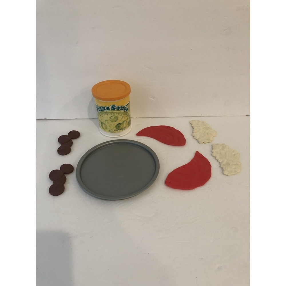 Fisher Price Fun with Food Pizza Sauce Can Cheese Pepperoni Pan Replacement 1988
